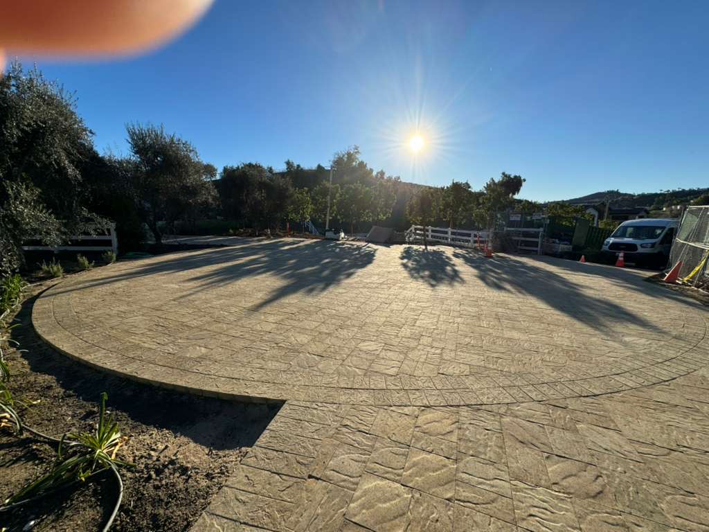 Large circular stamped concrete patio